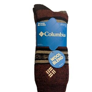 Columbia 2 Pk Red Gray Black Striped Wool Blend Crew  Socks Men's Sz  6-12 NWT